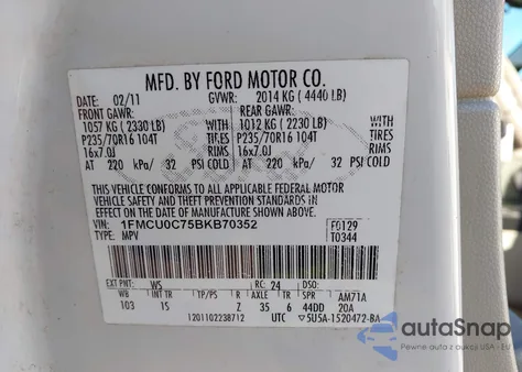2011 Ford Escape Xls from USA, damaged, VIN 1FMCU0C75BKB70352